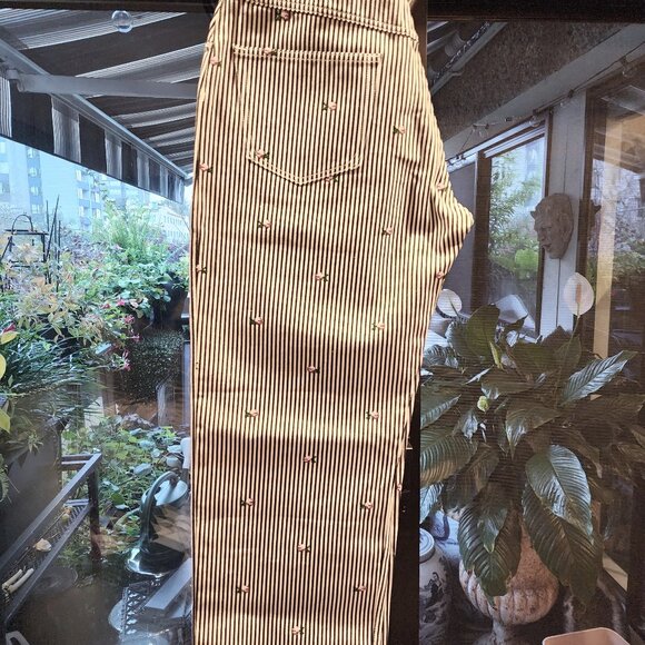 Kenzo Black & White Stripe Jeans w/ Flower Detail NWT - Picture 5 of 8